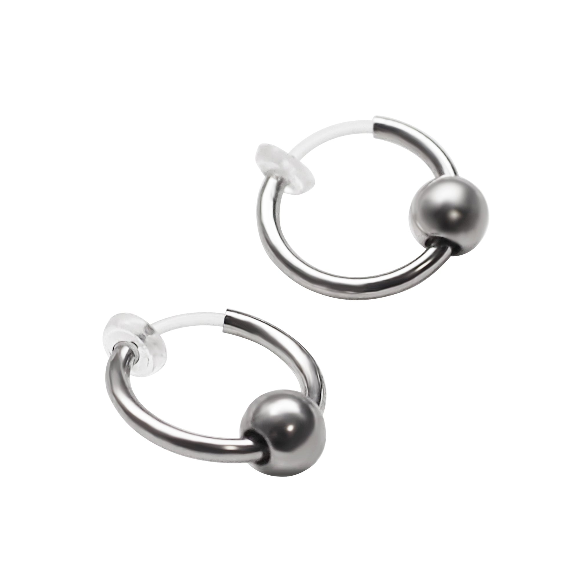 Silver Ball Invisible Clip On Hoop Earrings - Miyabi Grace