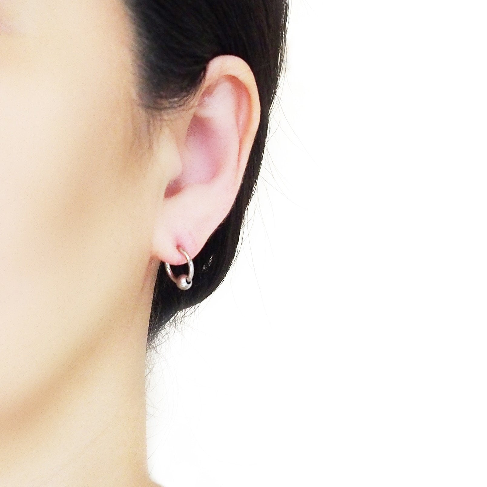 Silver Ball Invisible Clip On Hoop Earrings - Miyabi Grace