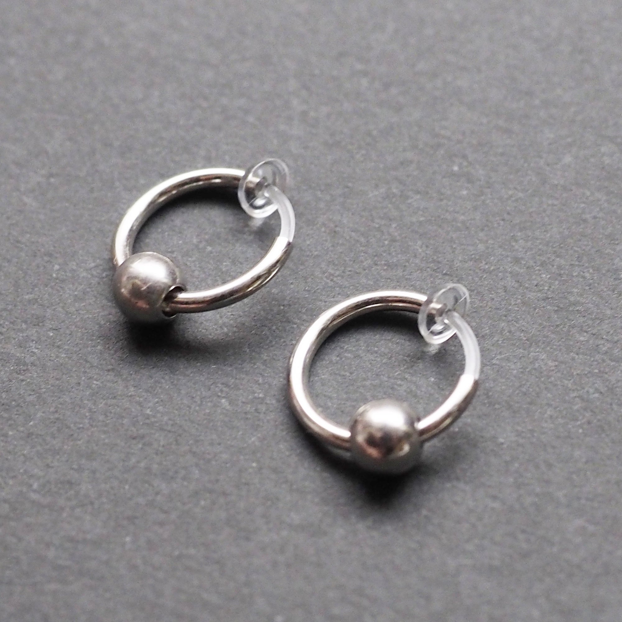 Silver Ball Invisible Clip On Hoop Earrings - Miyabi Grace