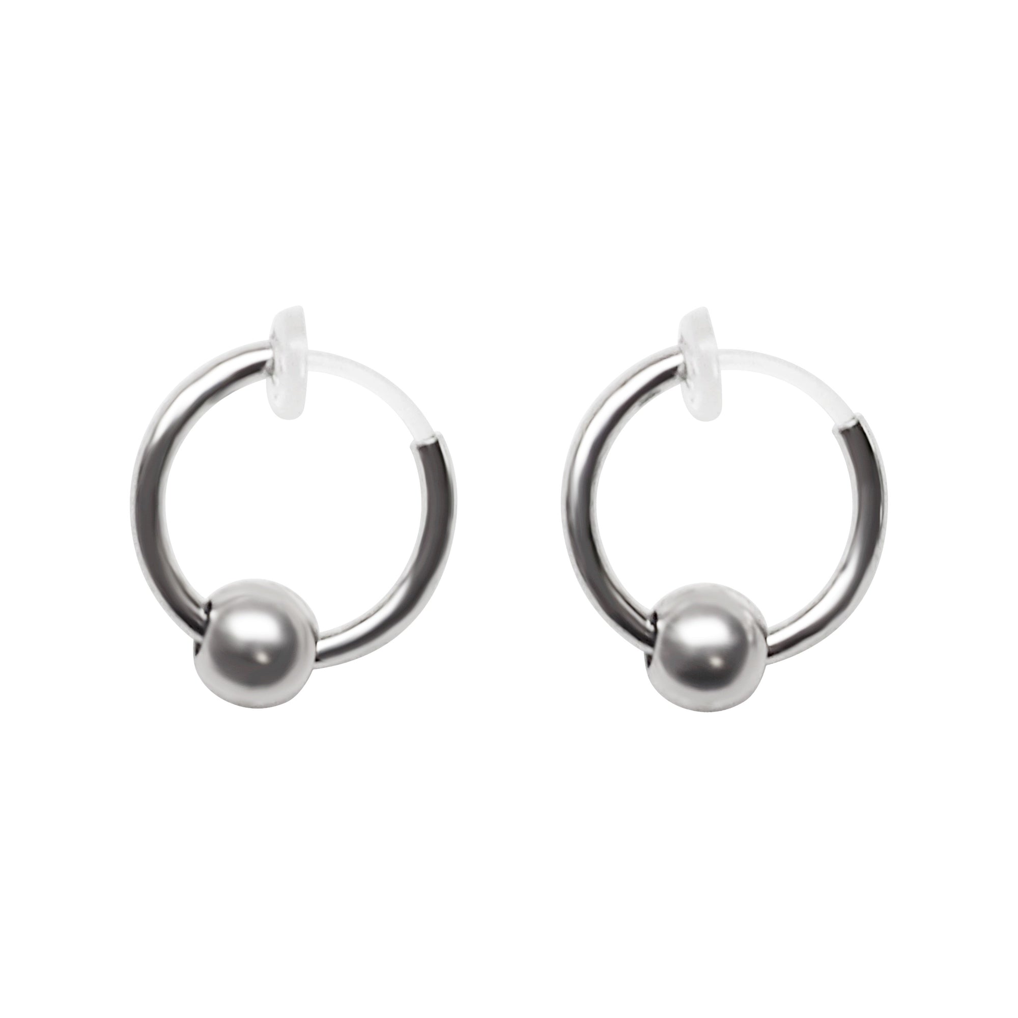 Silver Ball Invisible Clip On Hoop Earrings - Miyabi Grace