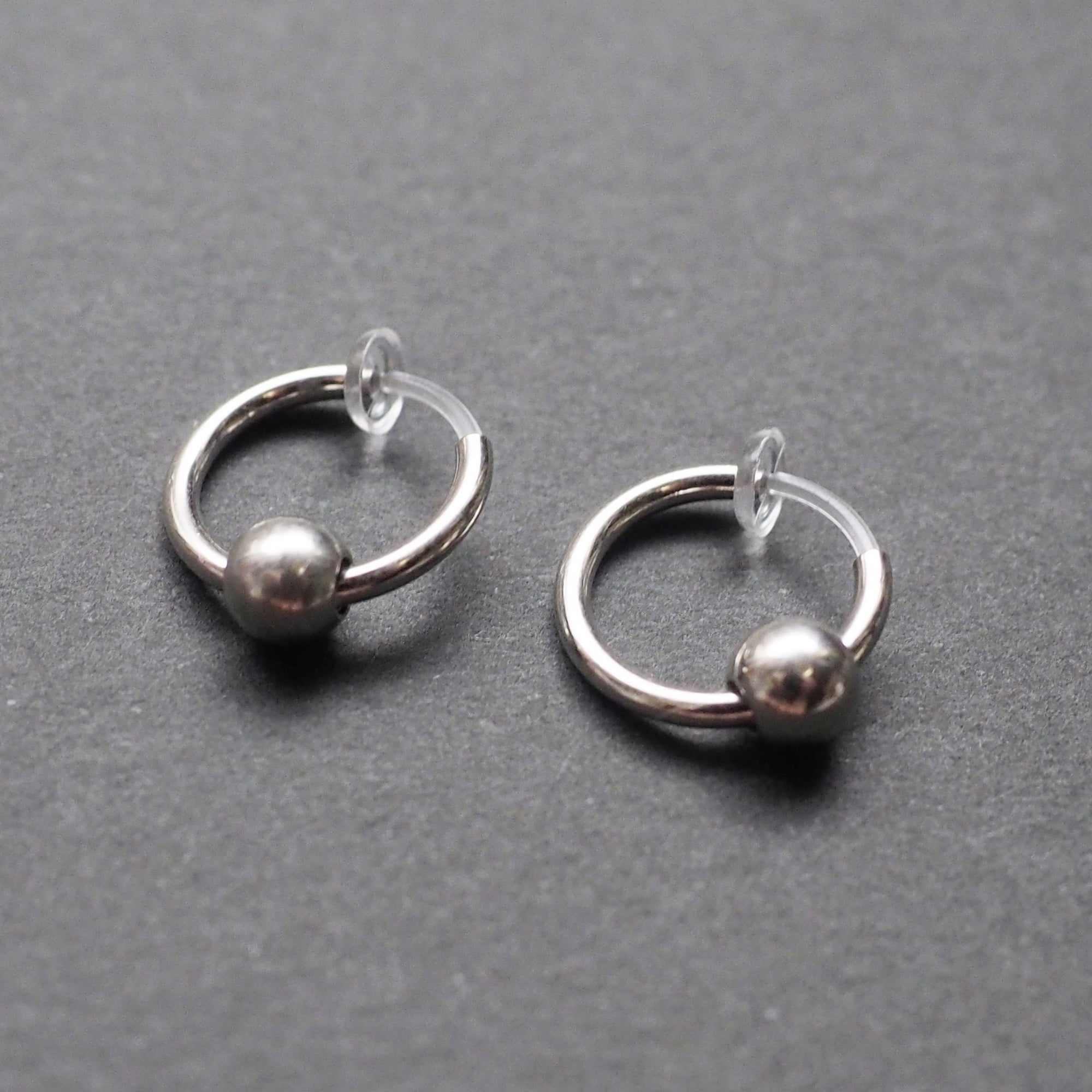Silver Ball Invisible Clip On Hoop Earrings - Miyabi Grace