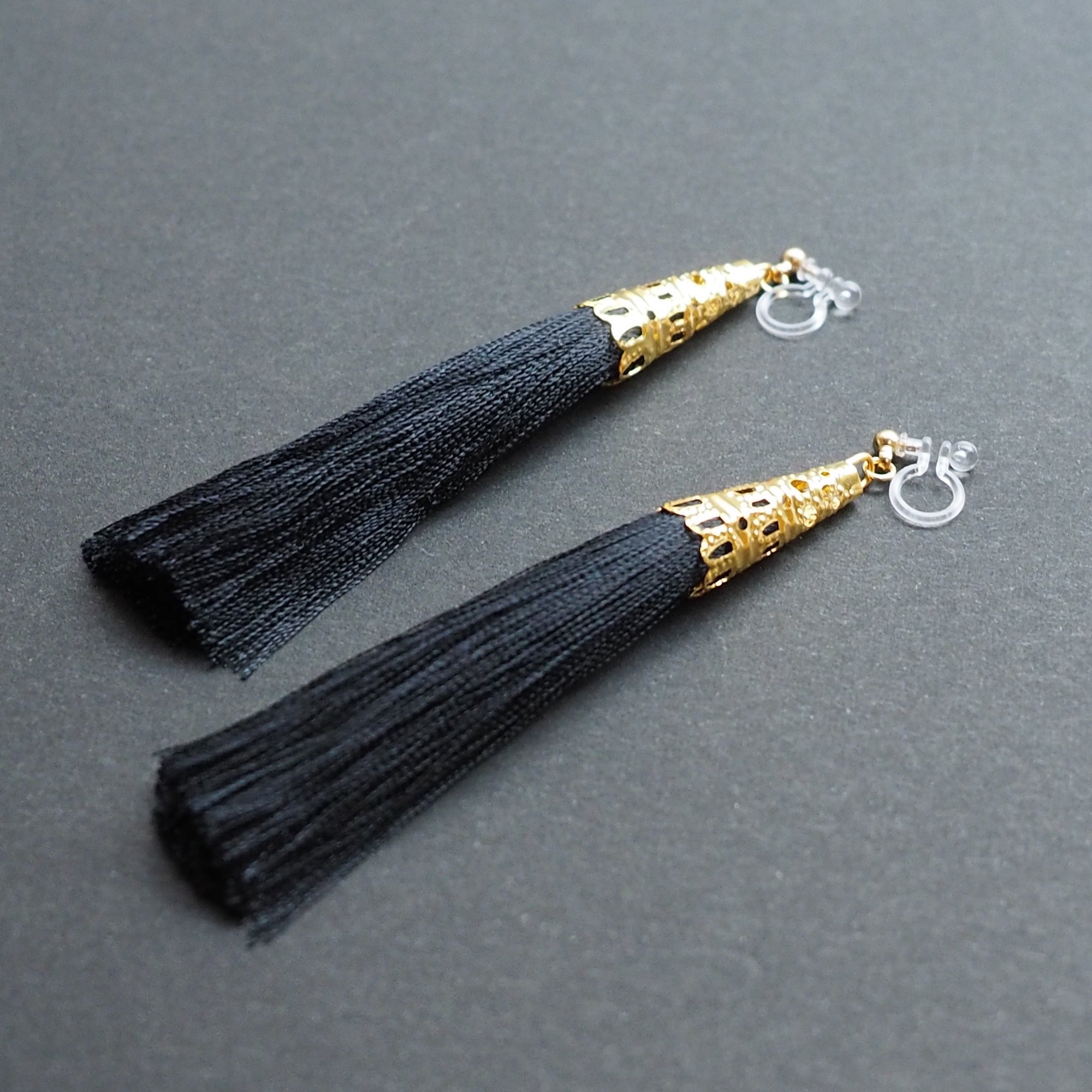 Long Black Tassel Invisible Clip On Earrings - miyabigracejewelry.com