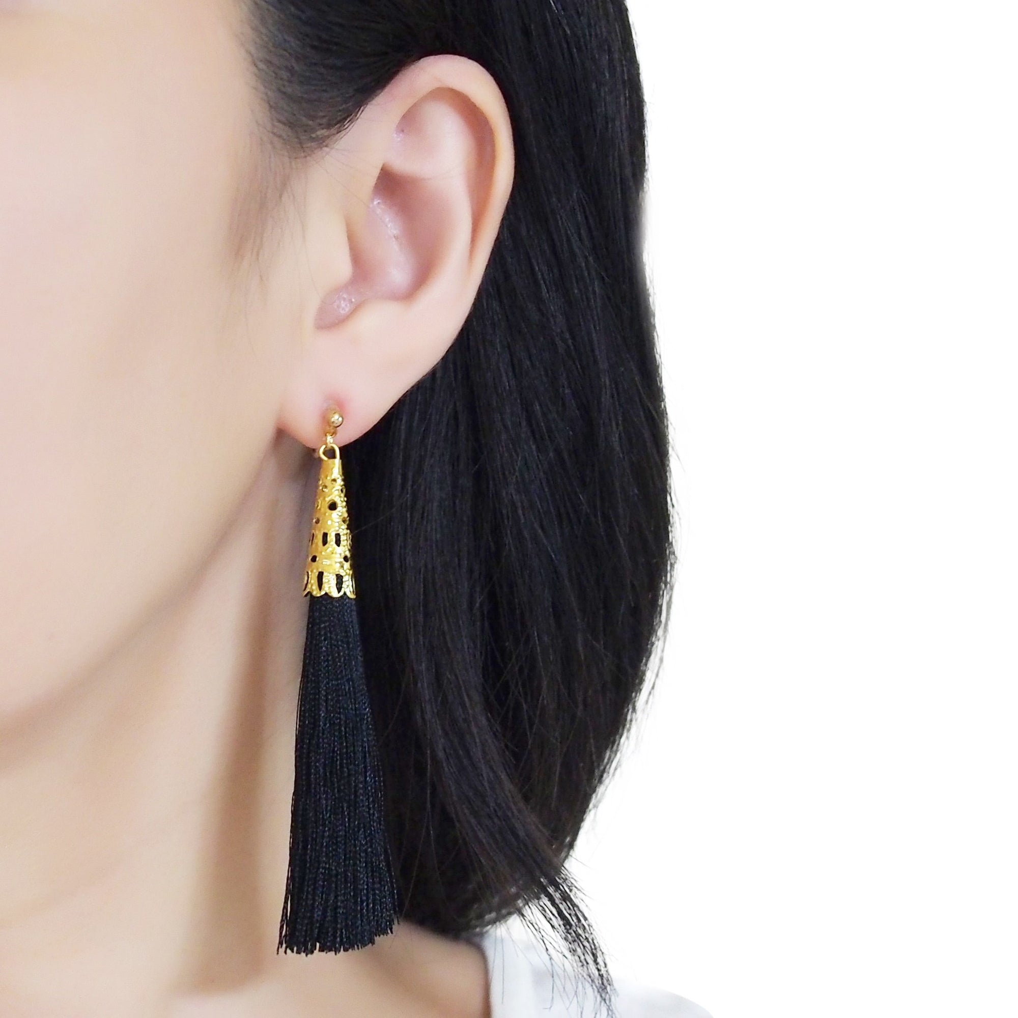 Long Black Tassel Invisible Clip On Earrings - miyabigracejewelry.com