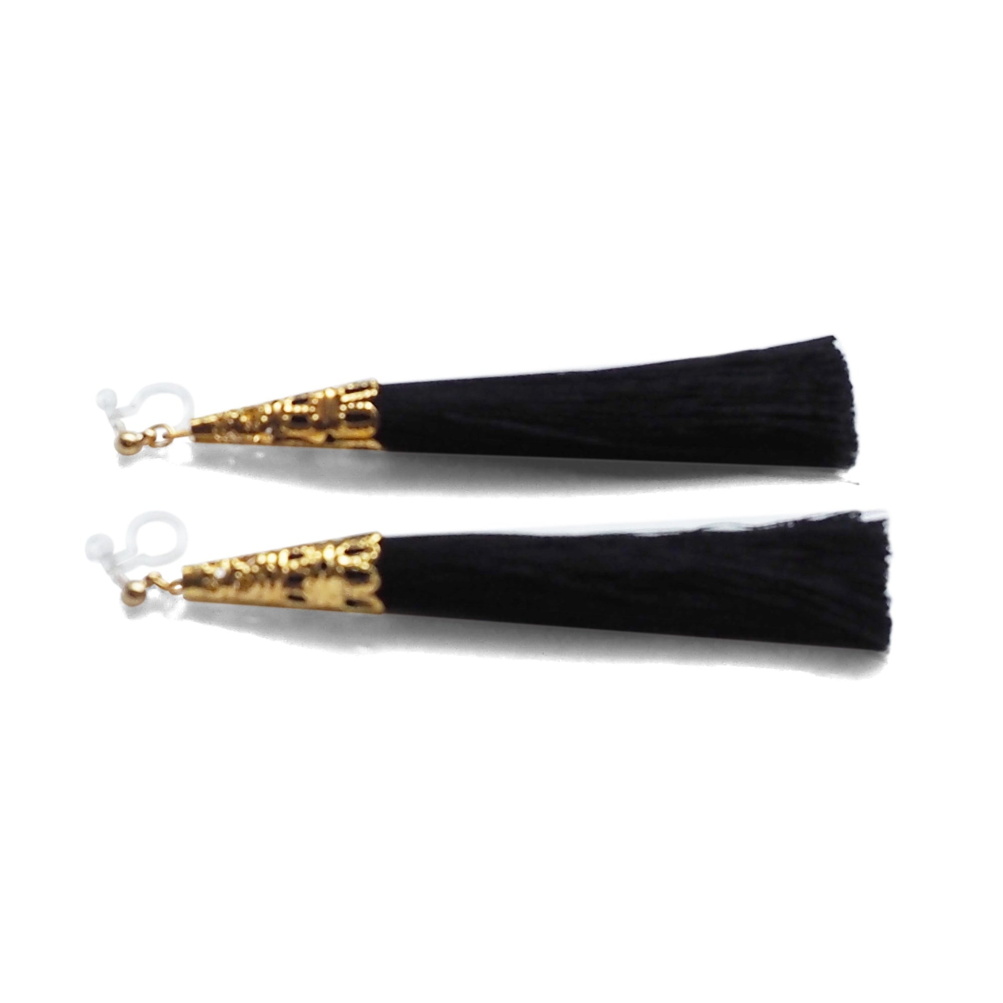 Long Black Tassel Invisible Clip On Earrings - miyabigracejewelry.com