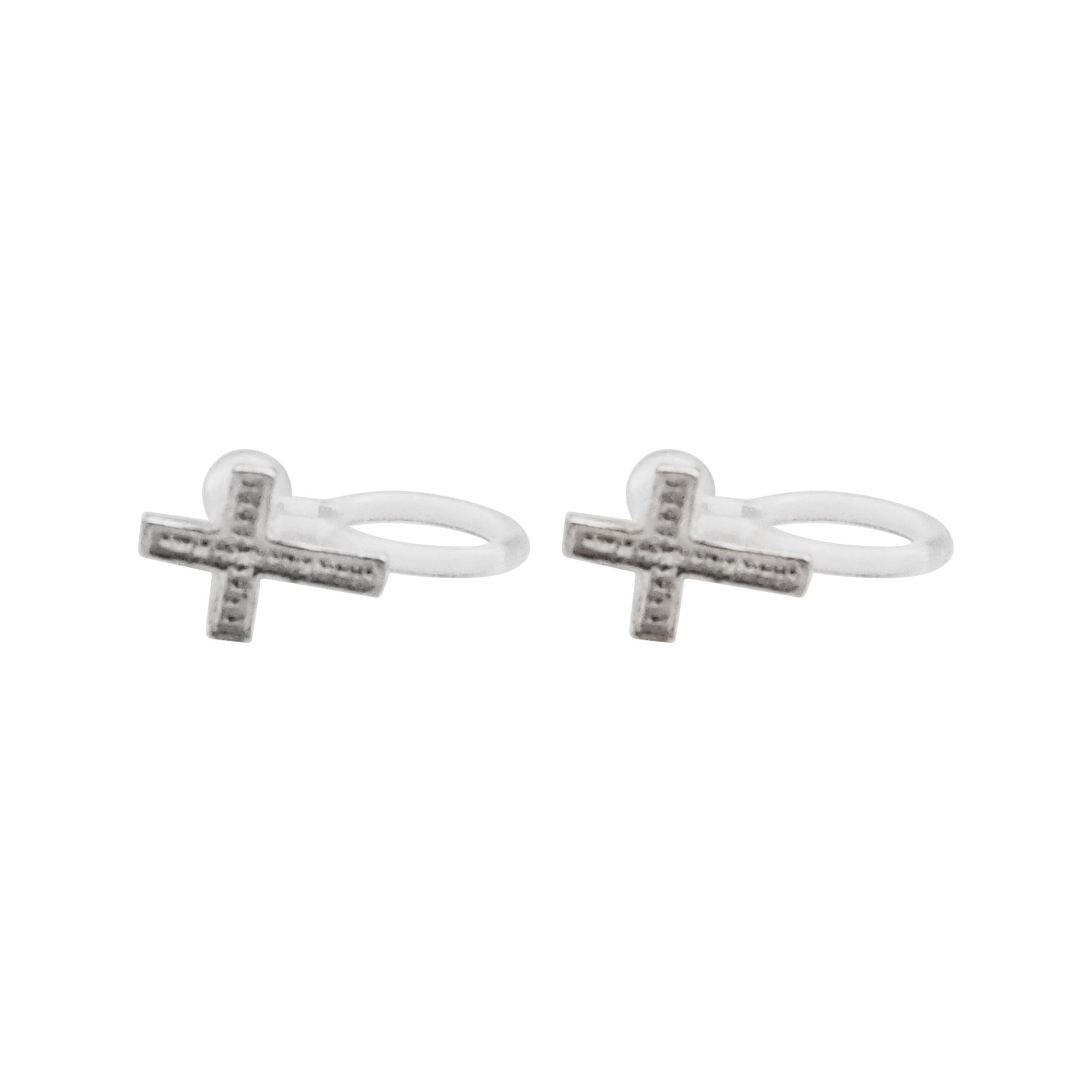 925 Sterling Silver Cross Invisible Clip On Stud Earrings - Miyabi Grace