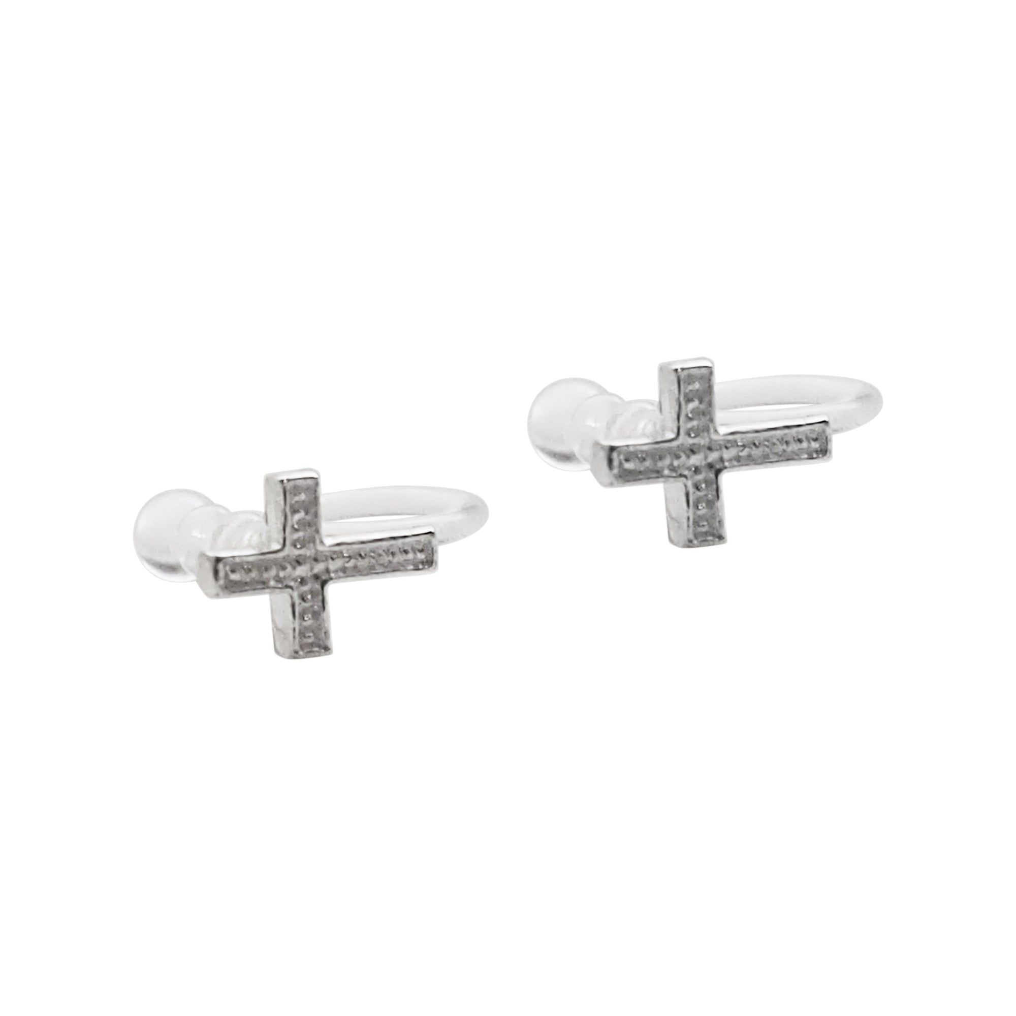 925 Sterling Silver Cross Invisible Clip On Stud Earrings - Miyabi Grace