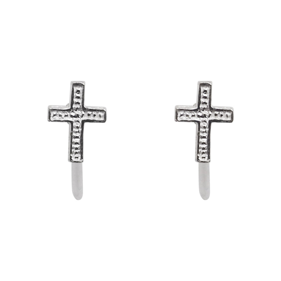 925 Sterling Silver Cross Invisible Clip On Stud Earrings - Miyabi Grace