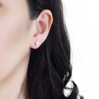 925 Sterling Silver Cross Invisible Clip On Stud Earrings - Miyabi Grace