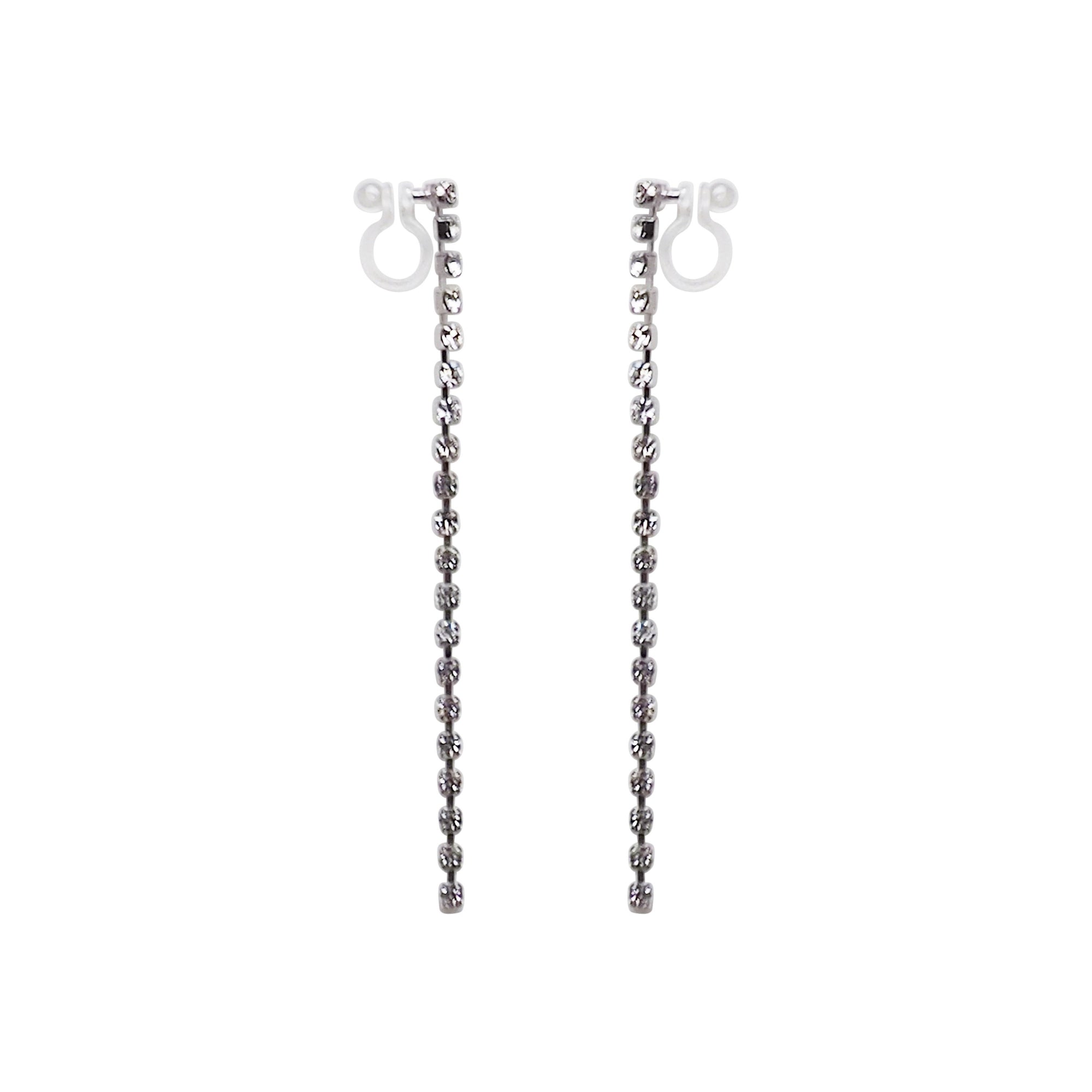 Dangle Long Crystal Chain Invisible Clip On Earrings - Miyabi Grace