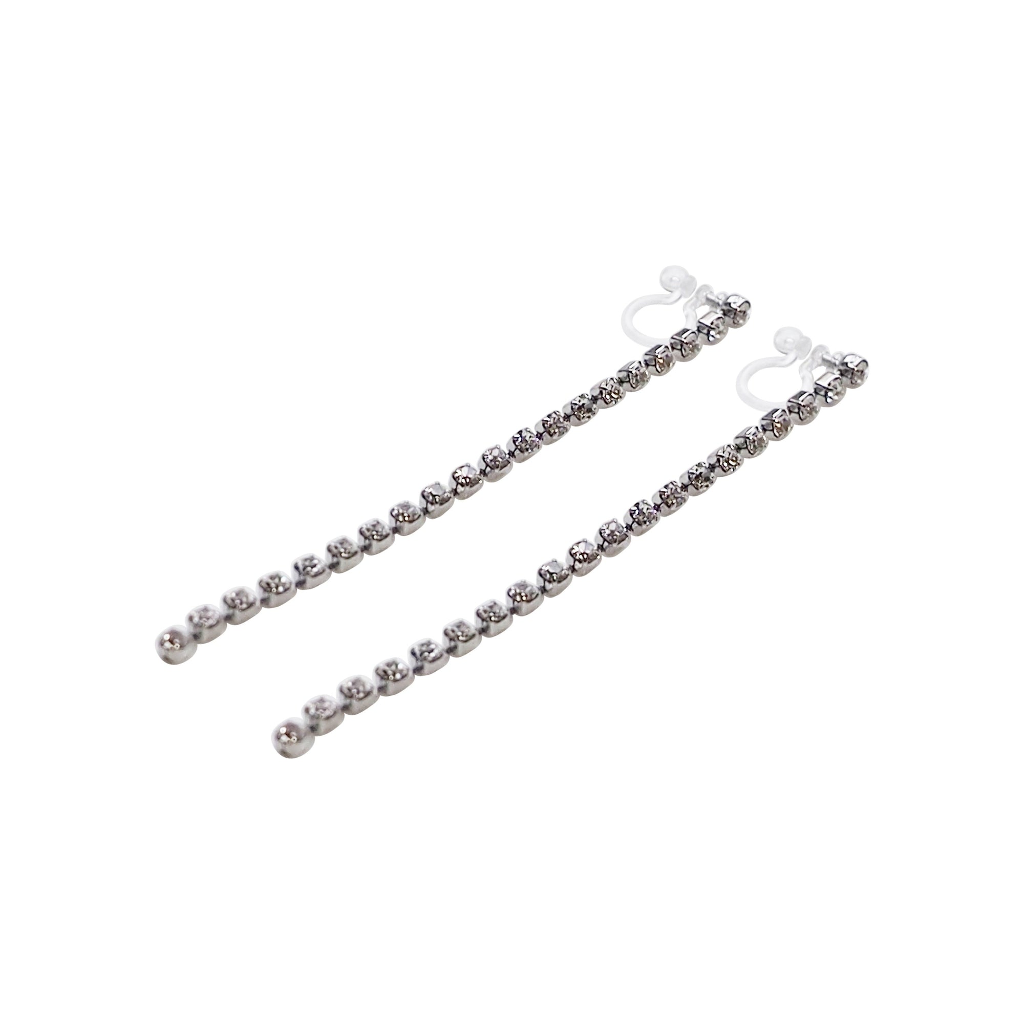 Dangle Long Crystal Chain Invisible Clip On Earrings - Miyabi Grace
