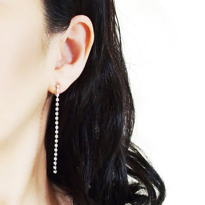 Dangle Long Crystal Chain Invisible Clip On Earrings - Miyabi Grace