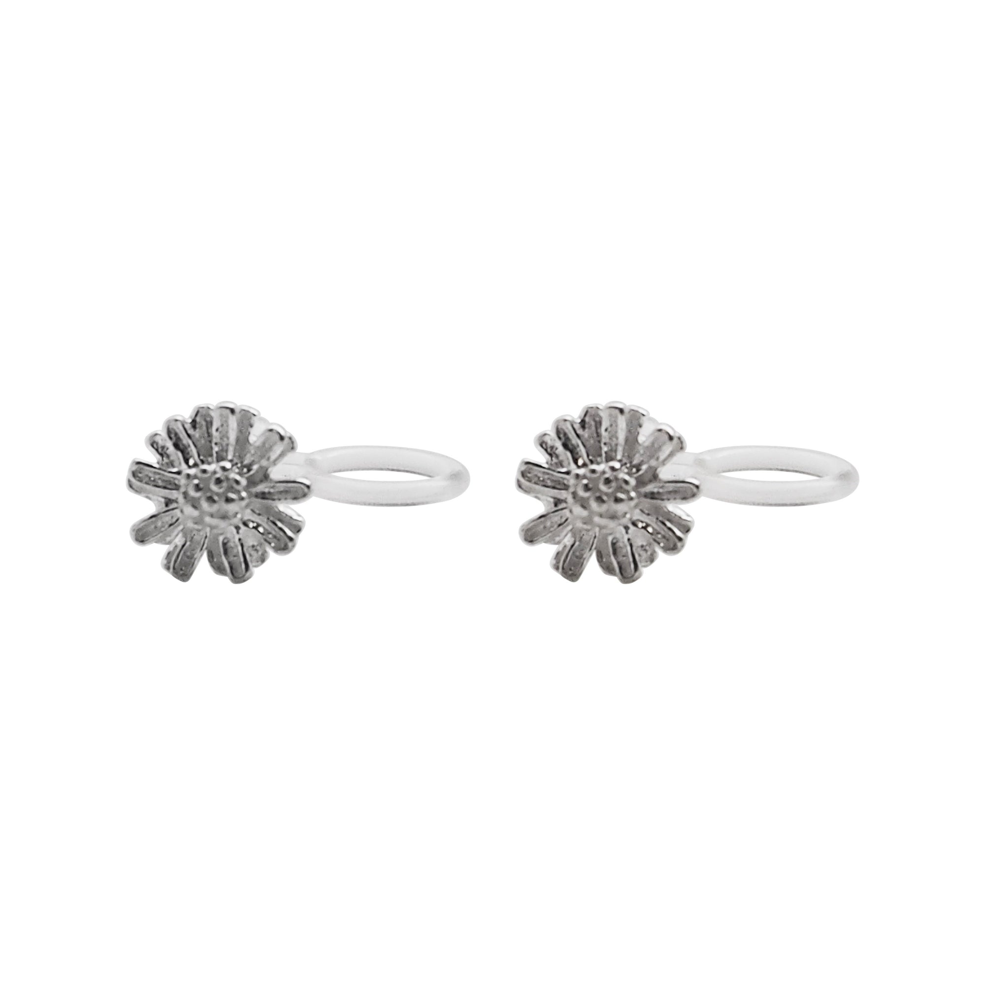 925 Sterling Silver Flower Invisible Clip On Stud Earrings - Miyabi Grace
