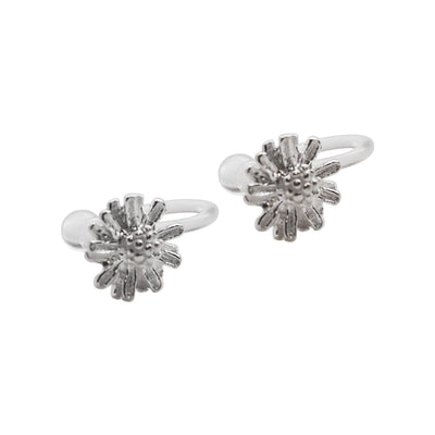 925 Sterling Silver Flower Invisible Clip On Stud Earrings - Miyabi Grace