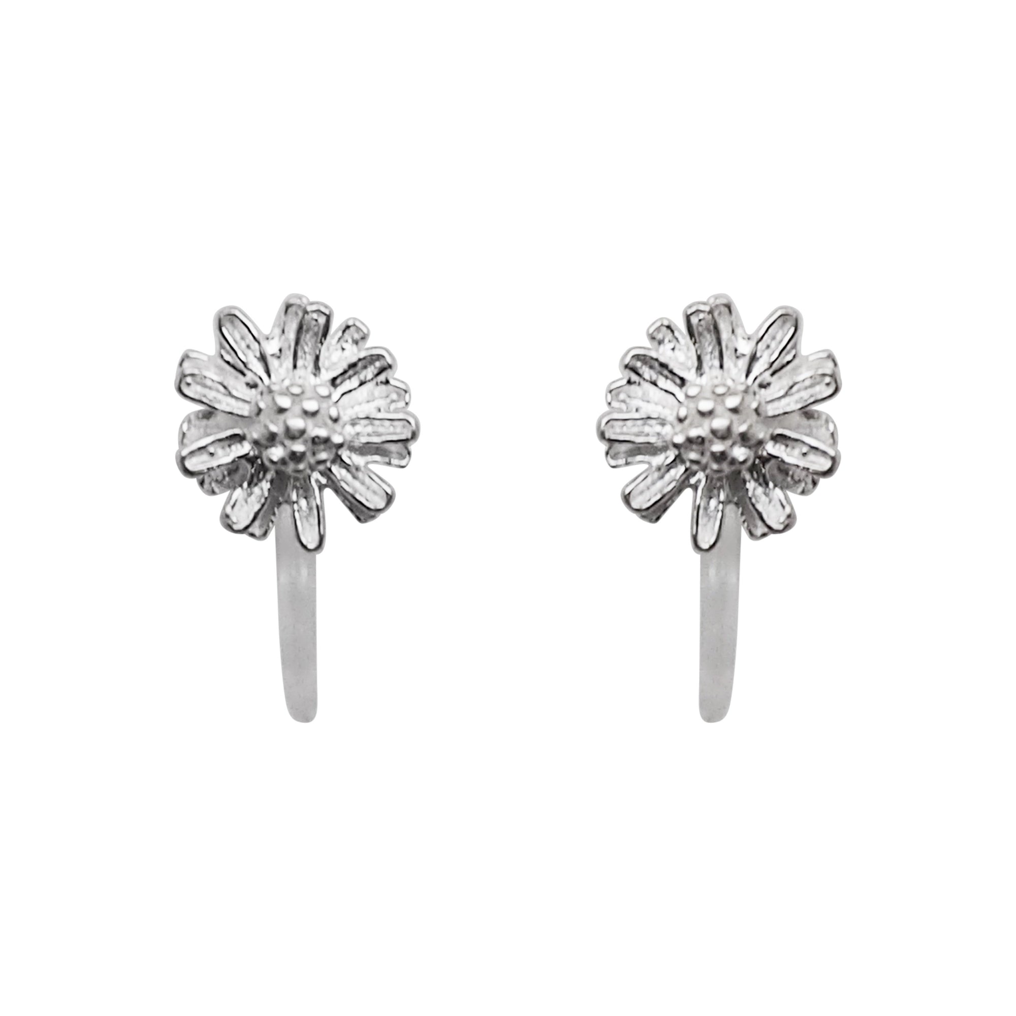 925 Sterling Silver Flower Invisible Clip On Stud Earrings - Miyabi Grace