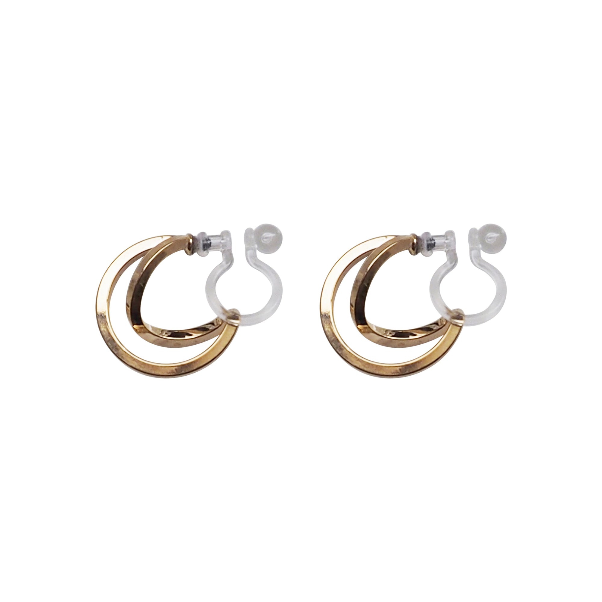 Gold Huggie Crossed Invisible Clip On Hoop Earrings - Miyabi Grace