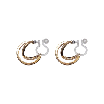Gold Huggie Crossed Invisible Clip On Hoop Earrings - Miyabi Grace