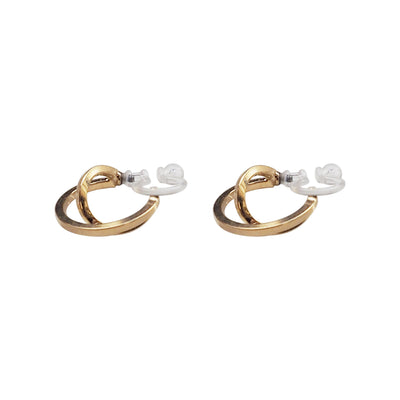 Gold Huggie Crossed Invisible Clip On Hoop Earrings - Miyabi Grace