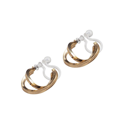 Gold Huggie Crossed Invisible Clip On Hoop Earrings - Miyabi Grace