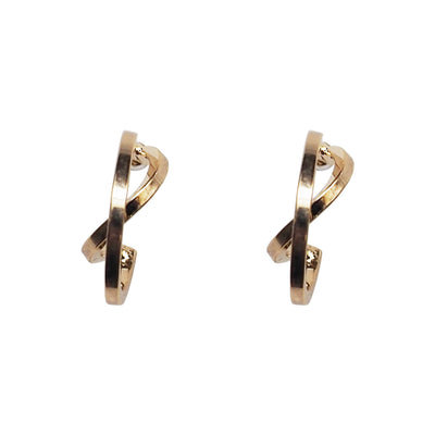 Gold Huggie Crossed Invisible Clip On Hoop Earrings - Miyabi Grace