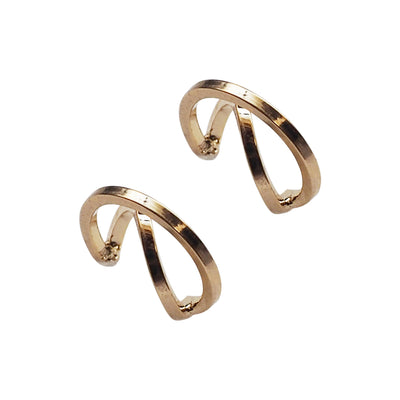 Gold Huggie Crossed Invisible Clip On Hoop Earrings - Miyabi Grace