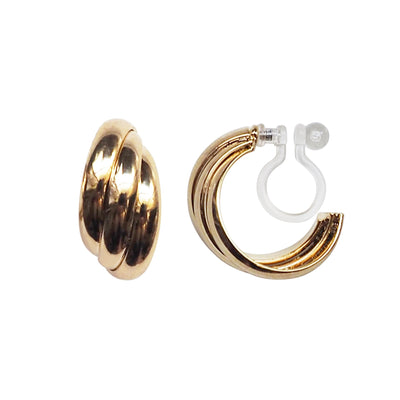 Gold Huggie Triple Invisible Clip On Hoop Earrings - Miyabi Grace