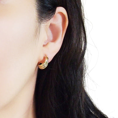Gold Huggie Triple Invisible Clip On Hoop Earrings - Miyabi Grace