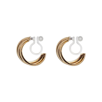 Gold Huggie Triple Invisible Clip On Hoop Earrings - Miyabi Grace