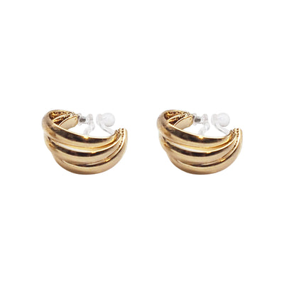 Gold Huggie Triple Invisible Clip On Hoop Earrings - Miyabi Grace
