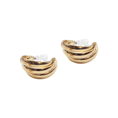 Gold Huggie Triple Invisible Clip On Hoop Earrings - Miyabi Grace
