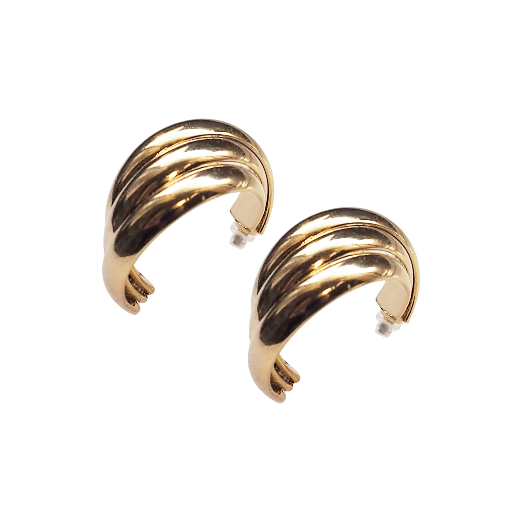 Gold Huggie Triple Invisible Clip On Hoop Earrings - Miyabi Grace