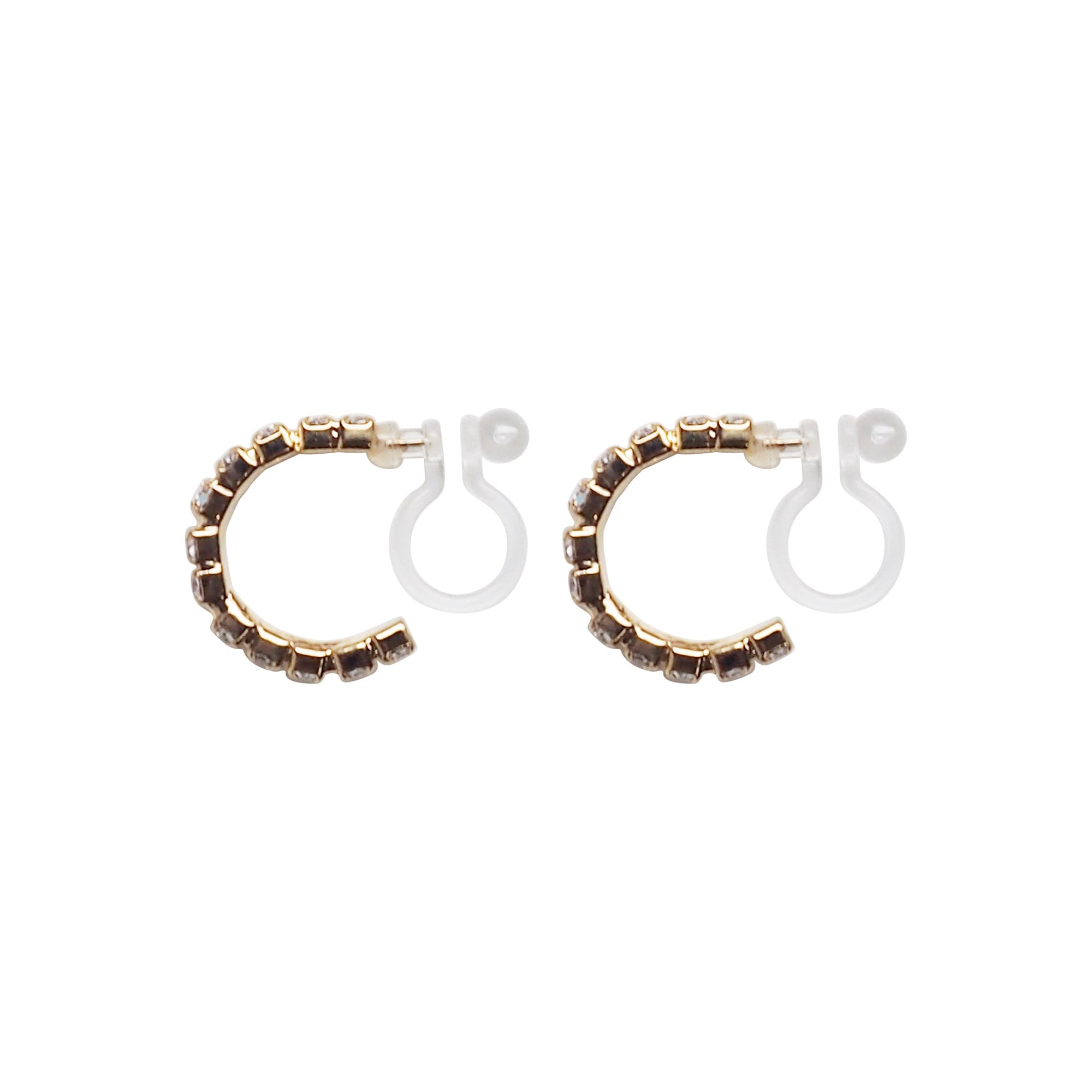 Crystal Invisible Clip On Hoop Earrings (Gold tone) - Miyabi Grace
