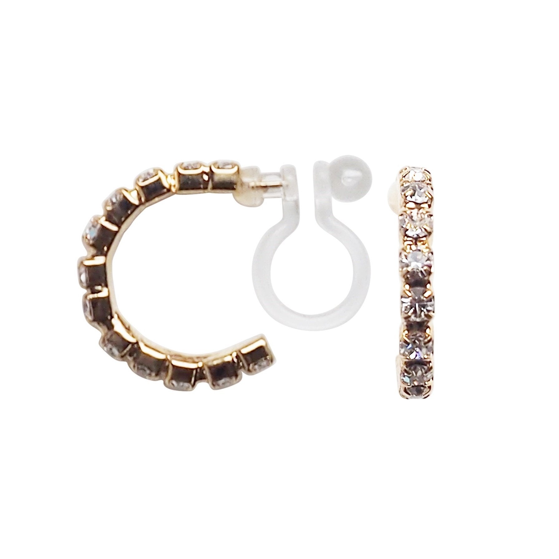 Crystal Invisible Clip On Hoop Earrings (Gold tone) - Miyabi Grace