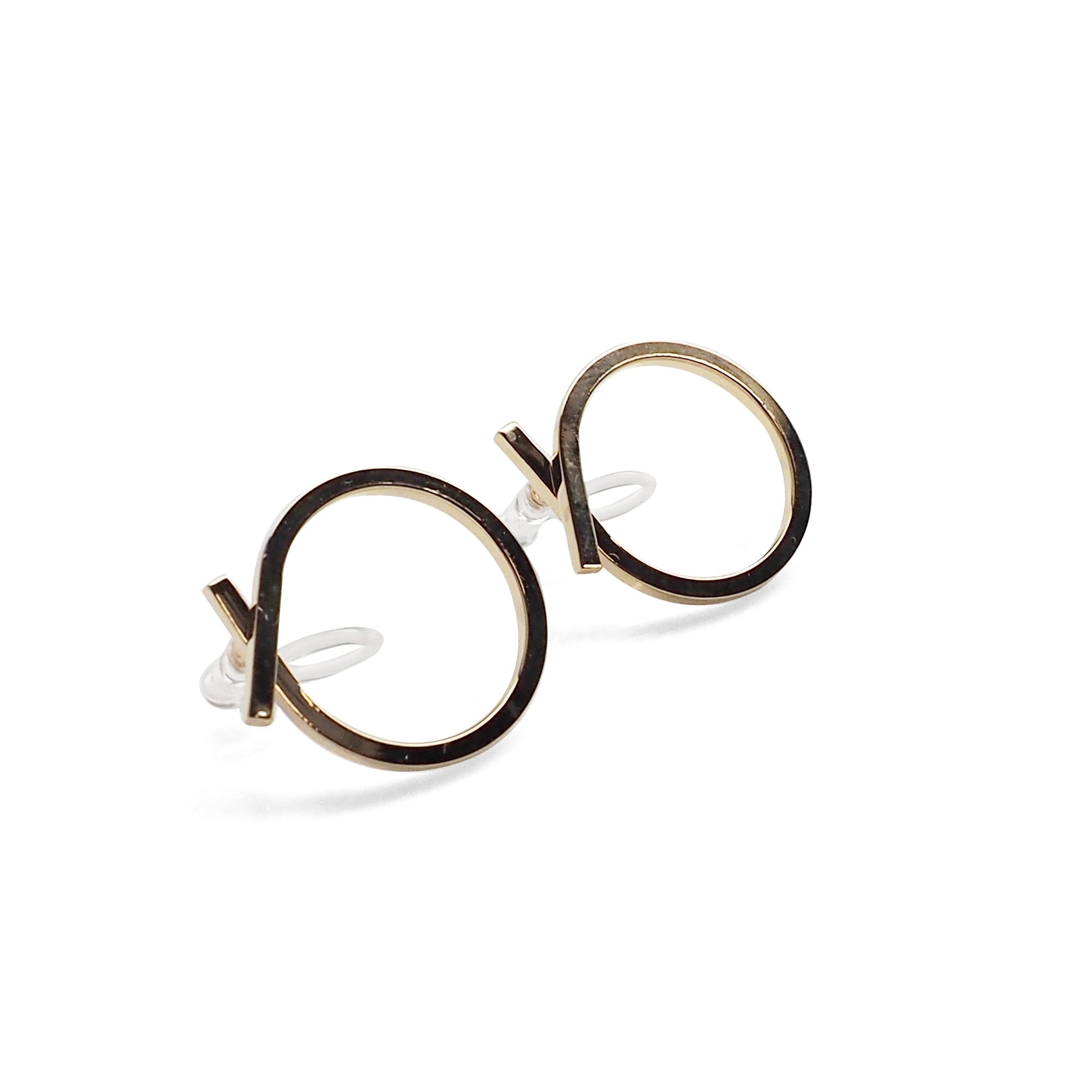 Ribbon Circle Hoop Invisible clip on stud earrings ( Gold tone ) - Miyabi Grace