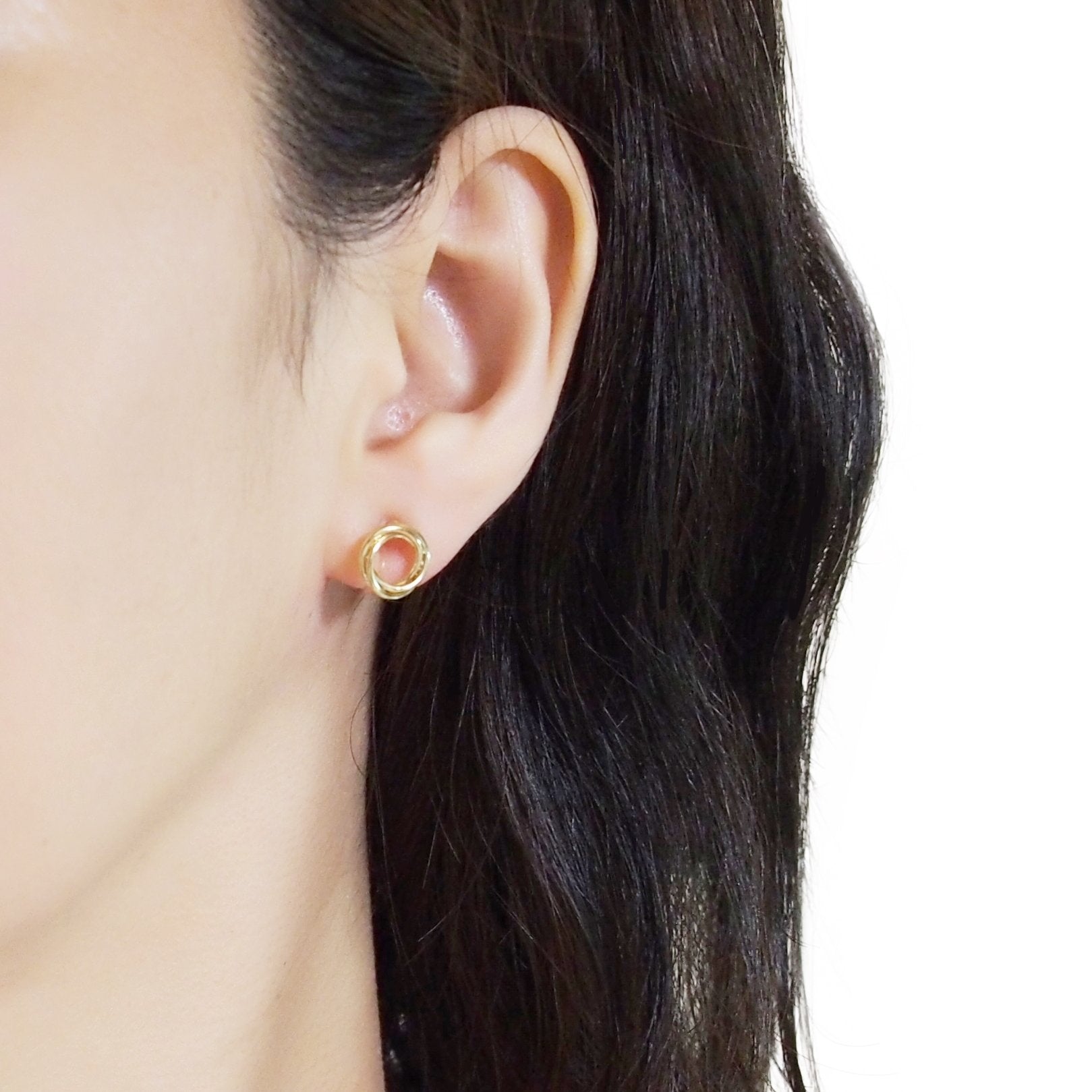 Knotted Circle Hoop Invisible clip on stud earrings ( Gold tone ) - Miyabi Grace