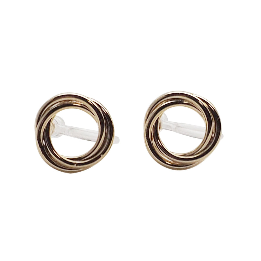 Knotted Circle Hoop Invisible clip on stud earrings ( Gold tone ) - Miyabi Grace