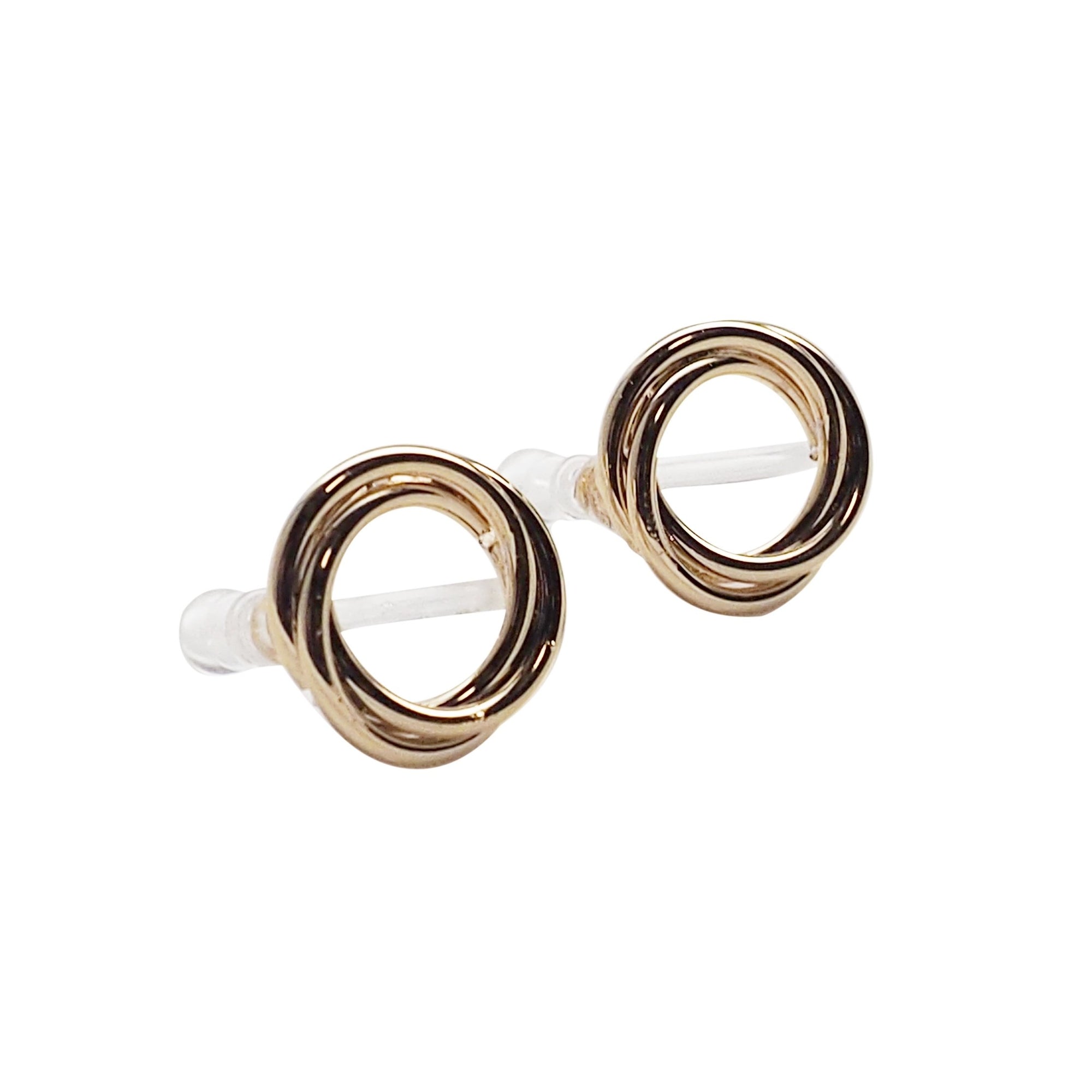 Knotted Circle Hoop Invisible clip on stud earrings ( Gold tone ) - Miyabi Grace