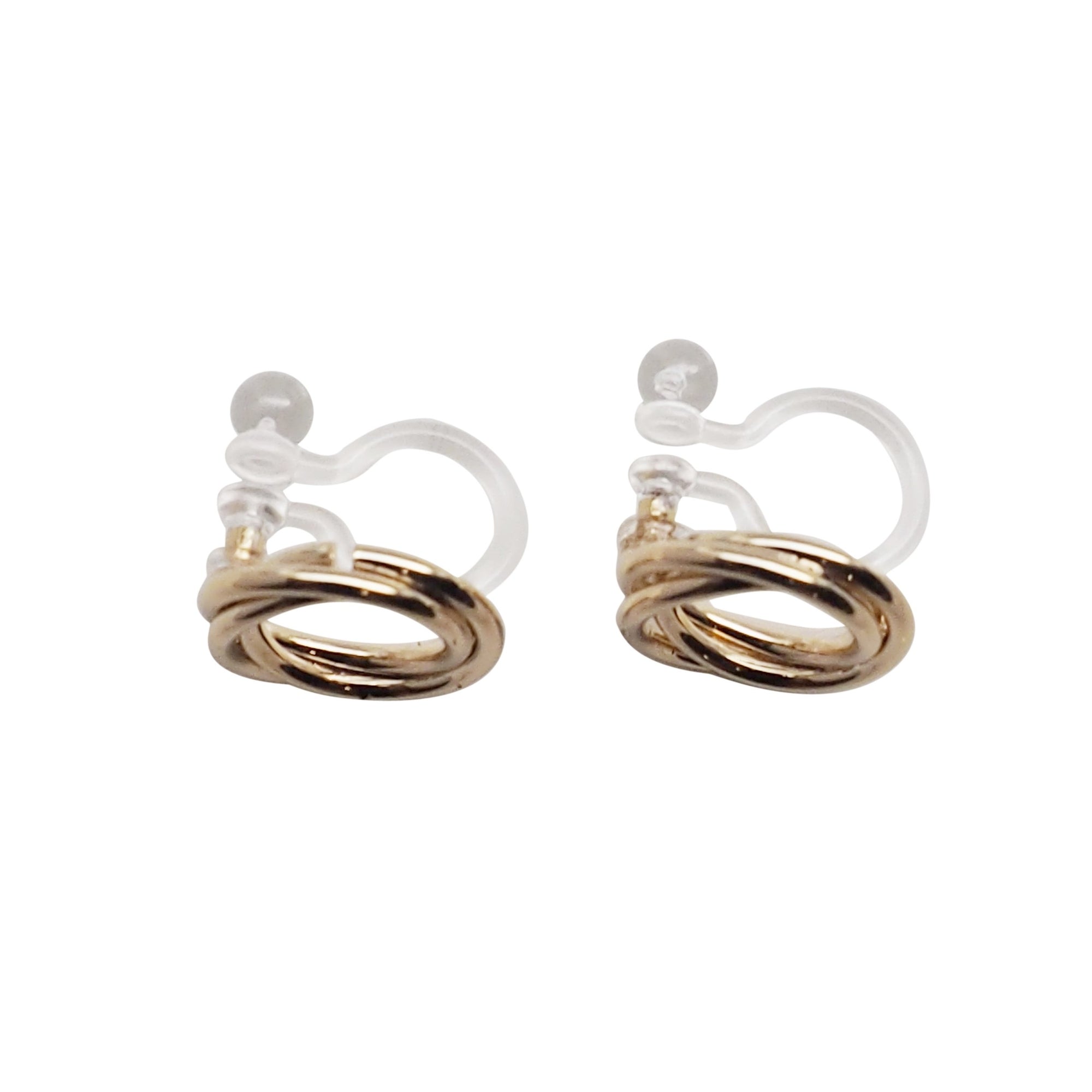 Knotted Circle Hoop Invisible clip on stud earrings ( Gold tone ) - Miyabi Grace