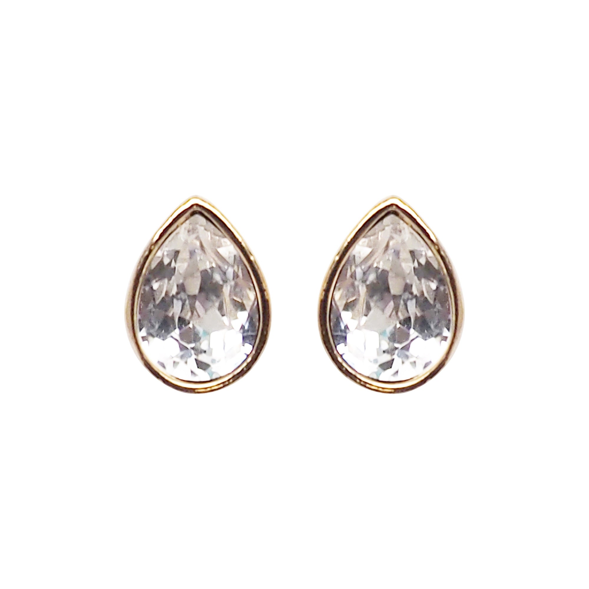 Teardrop Cubic Zirconia Crystal Invisible Clip On Stud Earrings (Gold tone) - Miyabi Grace