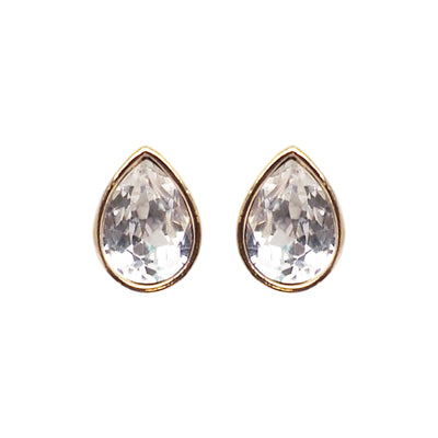 Teardrop Cubic Zirconia Crystal Invisible Clip On Stud Earrings (Gold tone) - Miyabi Grace
