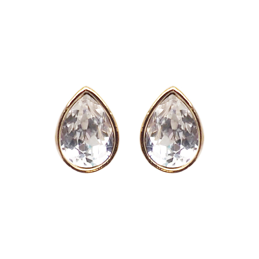 Teardrop Cubic Zirconia Crystal Invisible Clip On Stud Earrings (Gold tone) - Miyabi Grace