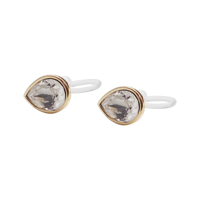 Teardrop Cubic Zirconia Crystal Invisible Clip On Stud Earrings (Gold tone) - Miyabi Grace