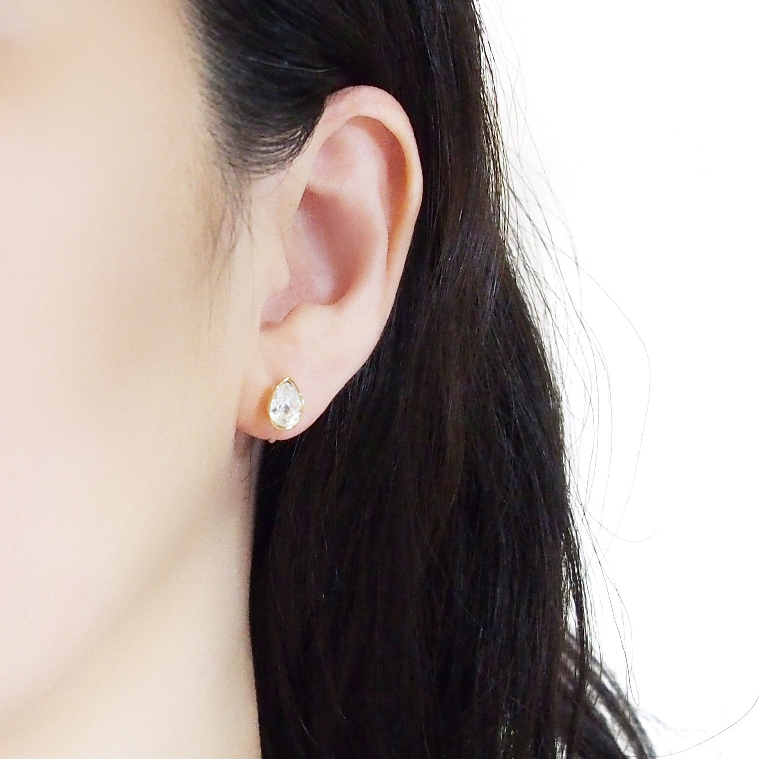 Teardrop Cubic Zirconia Crystal Invisible Clip On Stud Earrings (Gold tone) - Miyabi Grace
