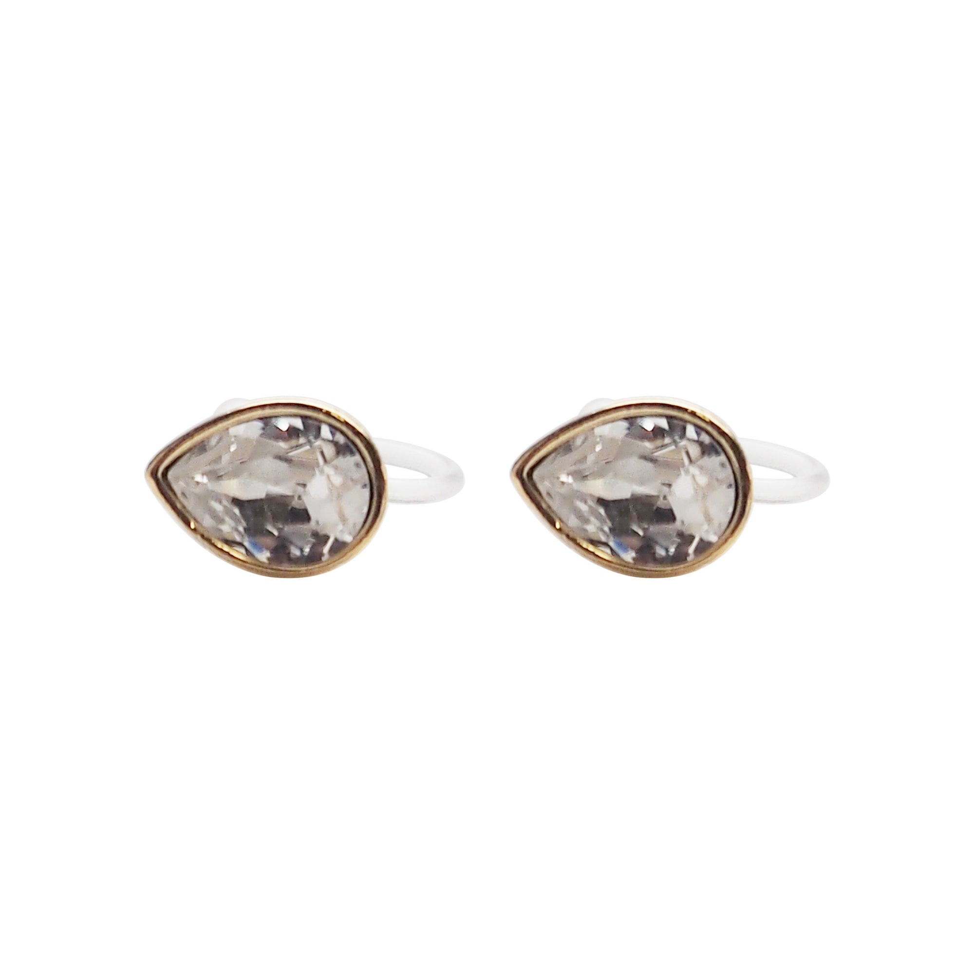 Teardrop Cubic Zirconia Crystal Invisible Clip On Stud Earrings (Gold tone) - Miyabi Grace