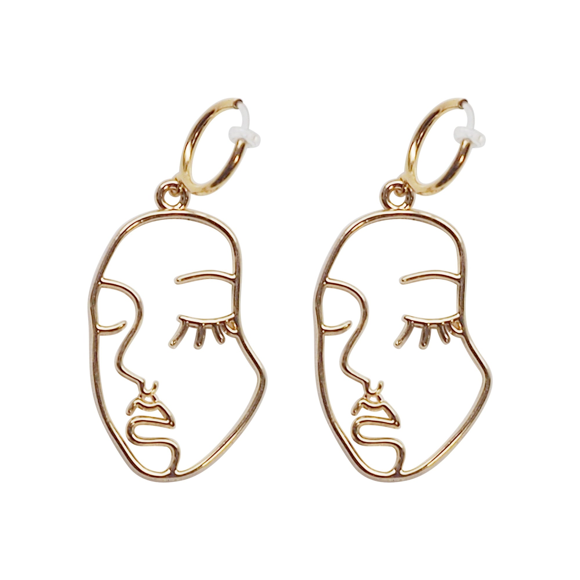 Gold human face clip on hoop earrings - Miyabi Grace