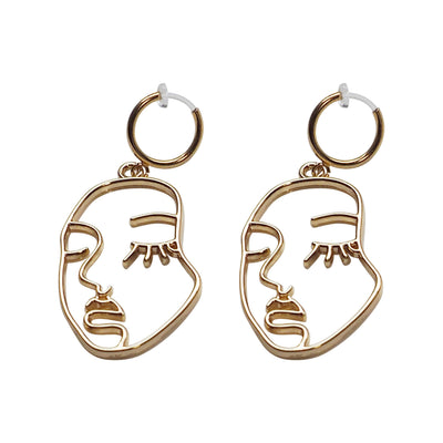 Gold human face clip on hoop earrings - Miyabi Grace