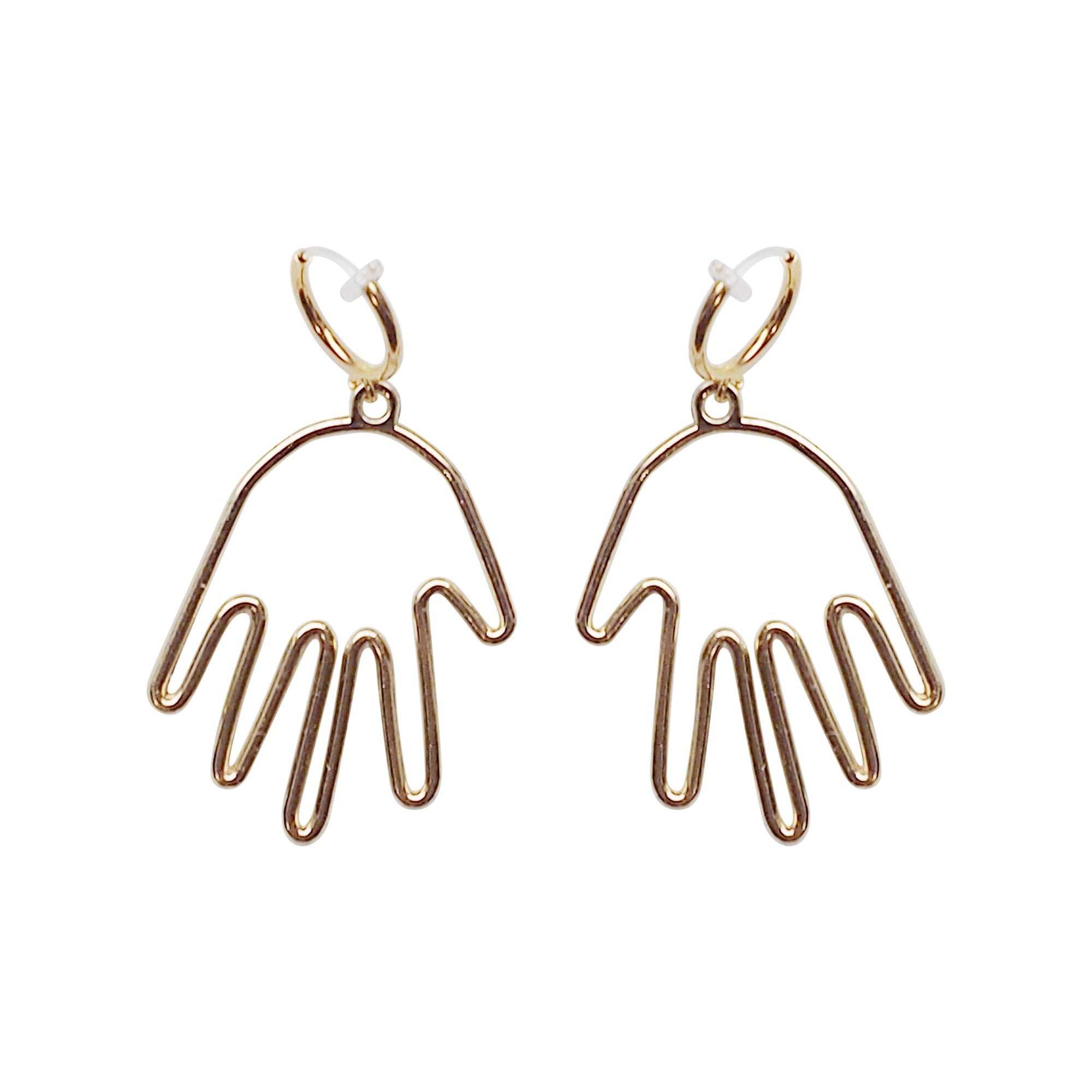 Gold hands clip on hoop earrings - Miyabi Grace