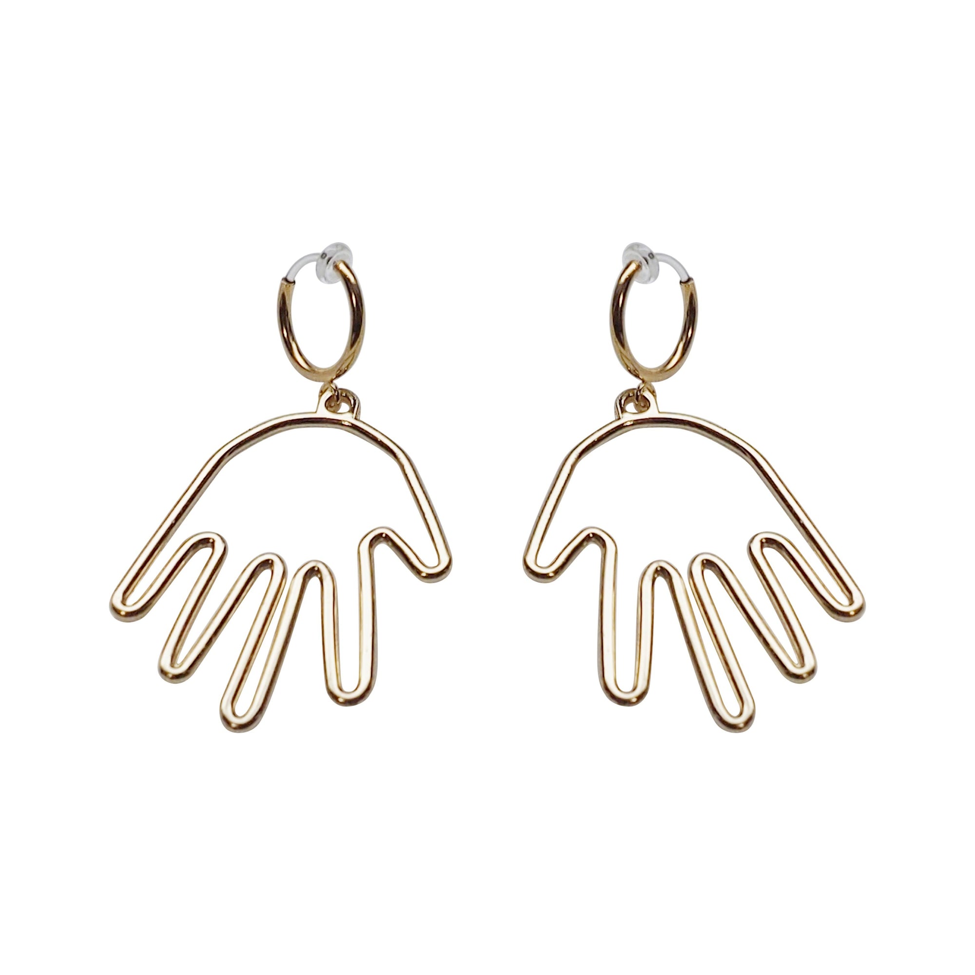 Gold hands clip on hoop earrings - Miyabi Grace