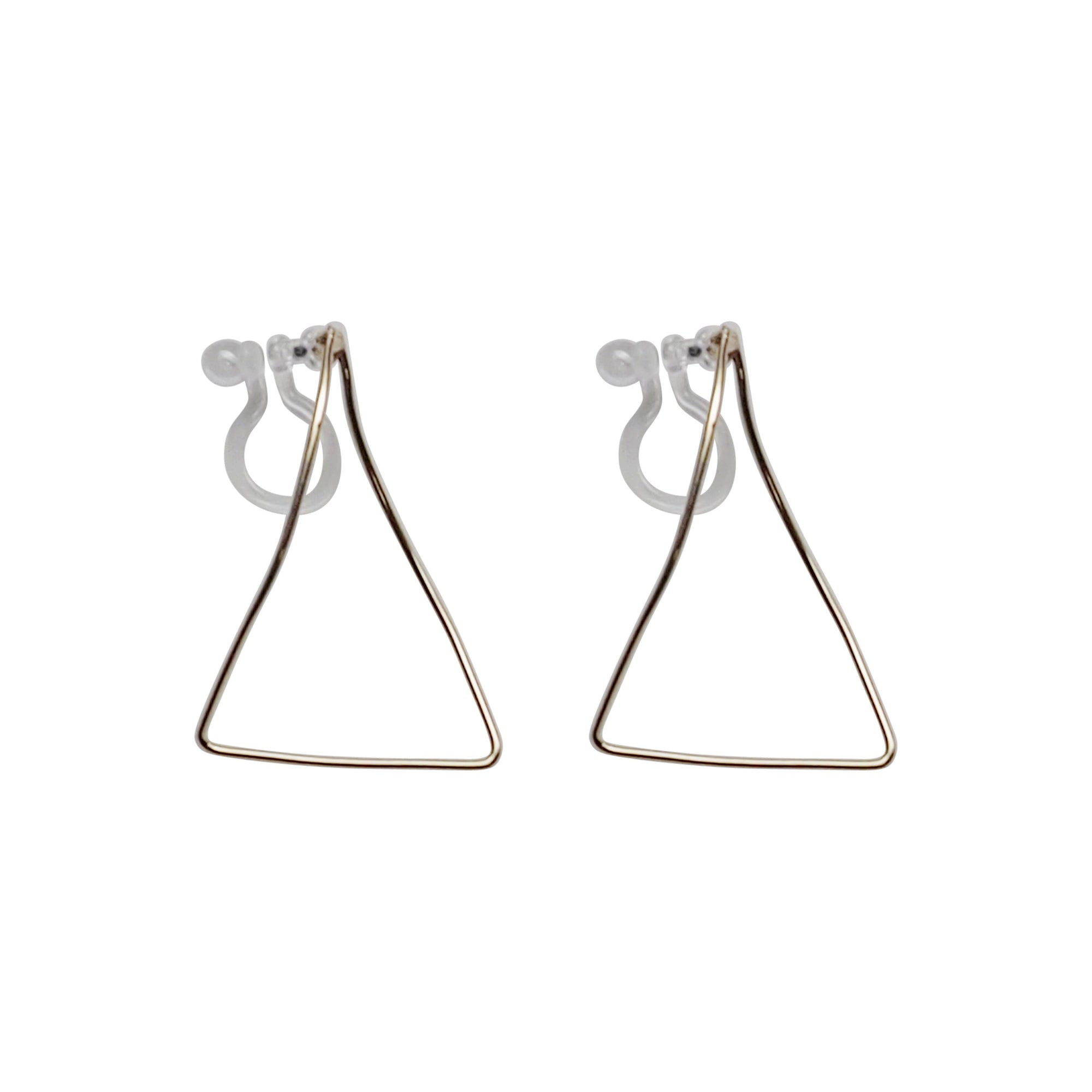 Gold Distorted Triangle Hoops Invisible Clip On Stud Earrings - Miyabi Grace