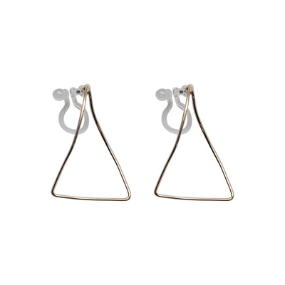 Gold Distorted Triangle Hoops Invisible Clip On Stud Earrings - Miyabi Grace