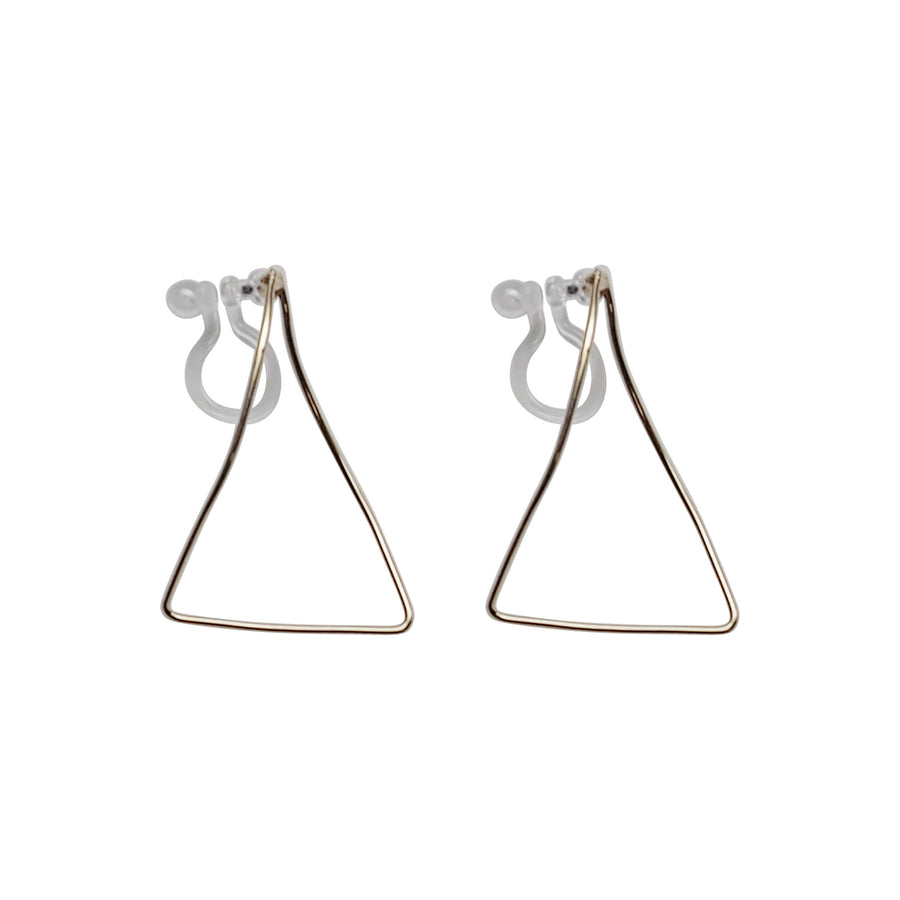 Gold Distorted Triangle Hoops Invisible Clip On Stud Earrings - Miyabi Grace